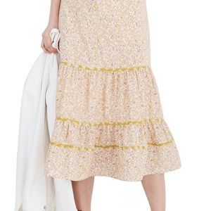 Madewell Print Mix Tiered Midi Skirt in Blossoming Vines
